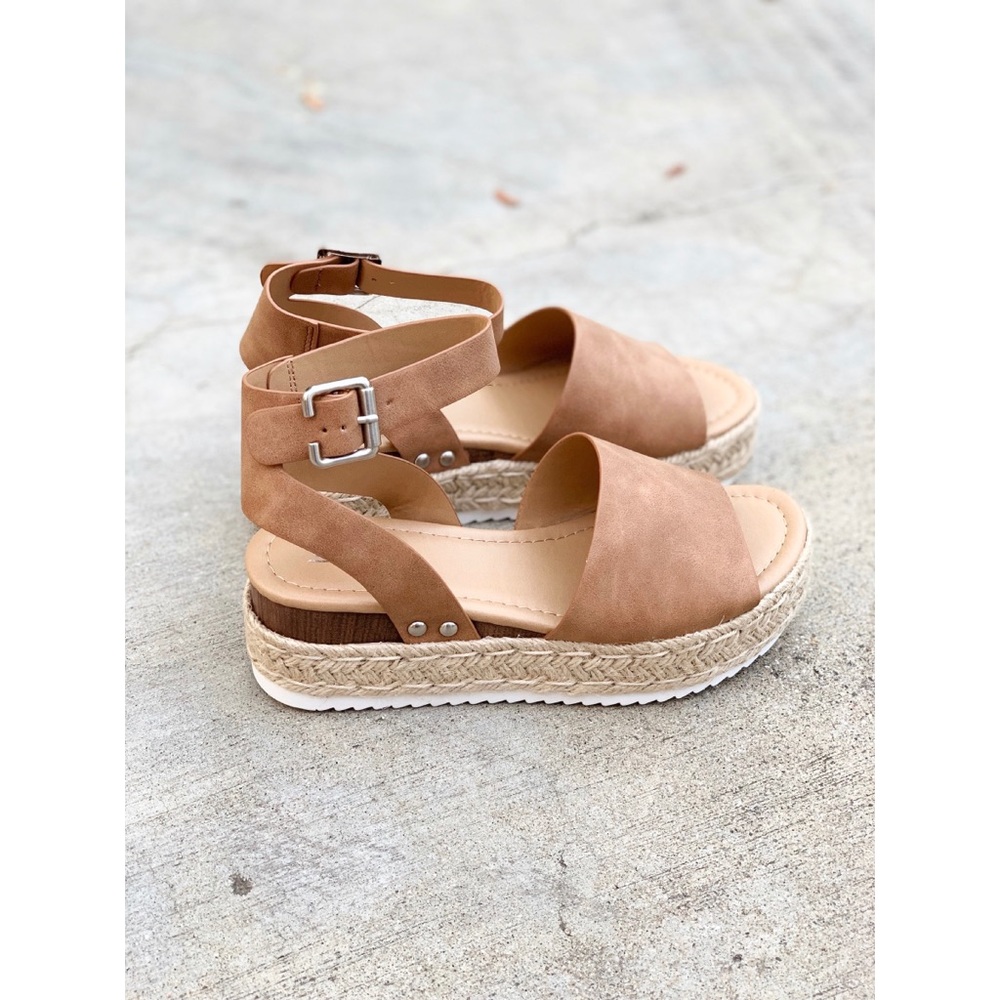 Top Moda Tan Espadrille Platform Low Heel Sandals